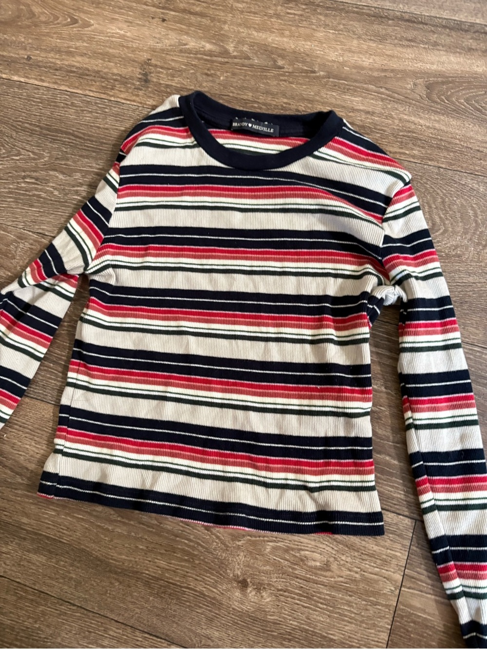 Brandy Melville Striped Long-Sleeve Top - Navy, Red, Cream